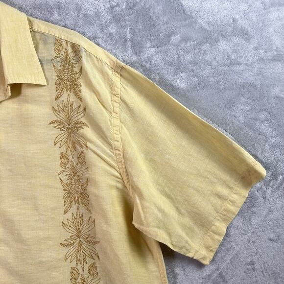 Tommy Bahama 100% Linen Shirt Men's XL Yellow Button Up Embroidered Floral - Picture 2 of 12